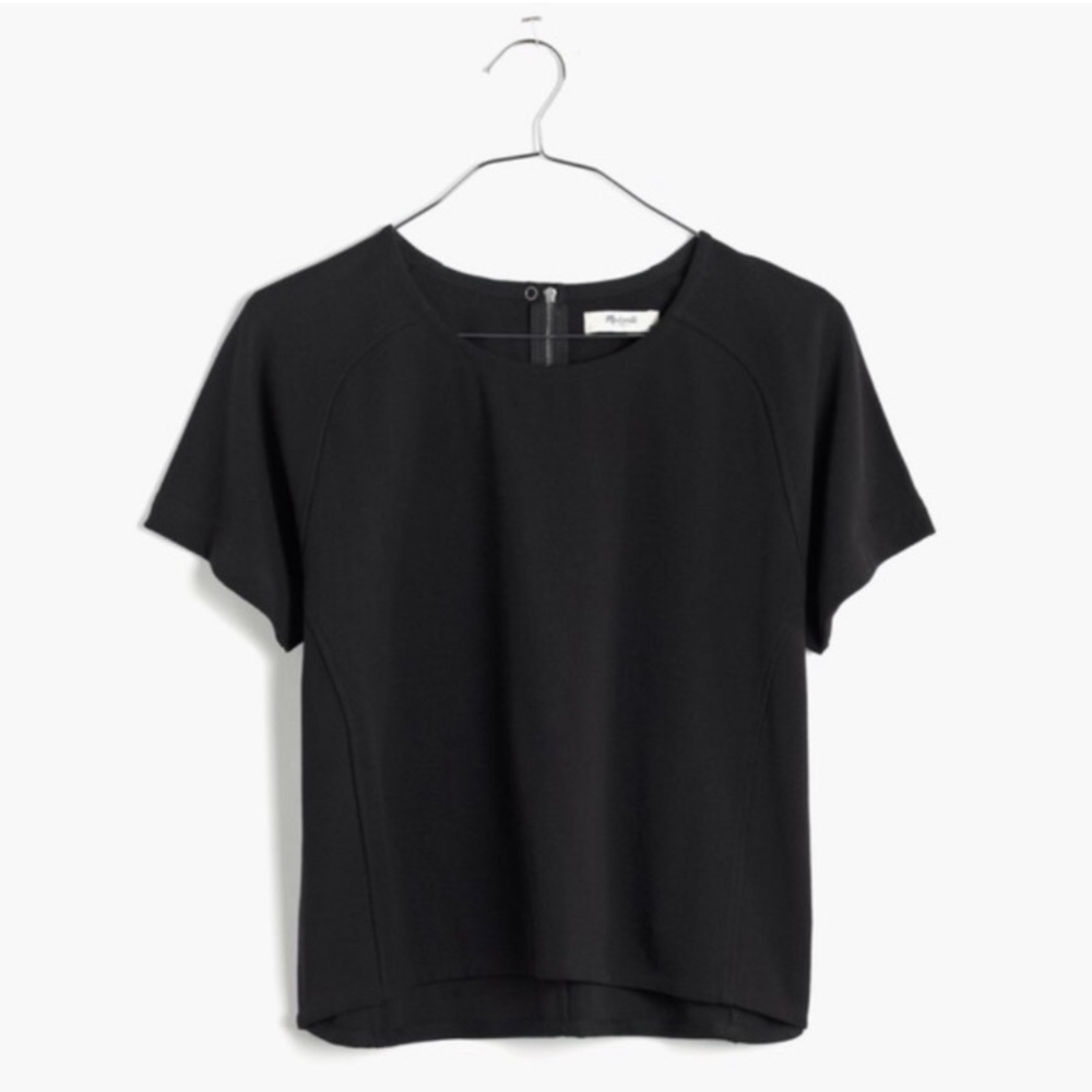 Madewell Structured Crop Top Boxy Black Shirt Thick Knit Cotton Size XS